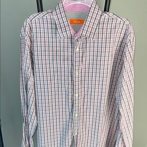 TALLIA Pink and Green Plaid Dress Shirt